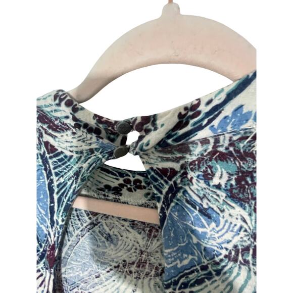 Free People Nouveau Printed Top Women's Casual Lace High Low Linen Western Boho - Picture 7 of 8